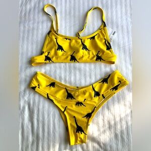 Yellow Dinosaur Print Swim Set